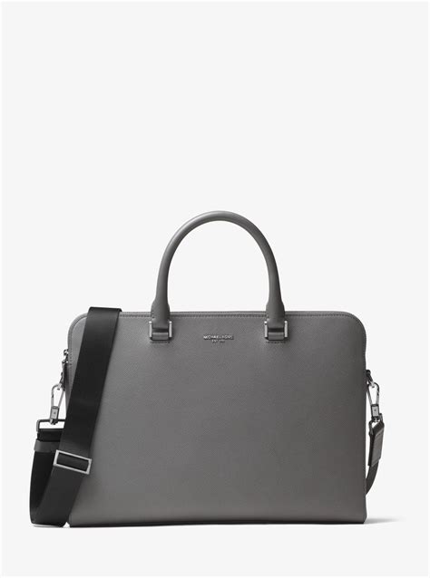 michael kors men harrison leather briefcase in grey|Harrison Crossgrain Leather Briefcase .